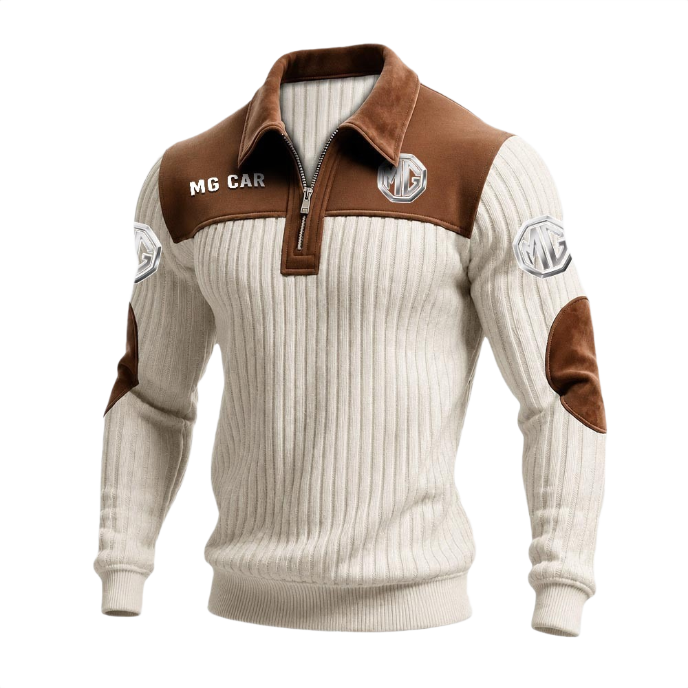MG Car Men’s Quarter-Zip Ribbed Knit Sweater Patchwork Long Sleeve Pullover MG Car Men’s Quarter-Zip Ribbed Knit Sweater Patchwork Long Sleeve Pullover