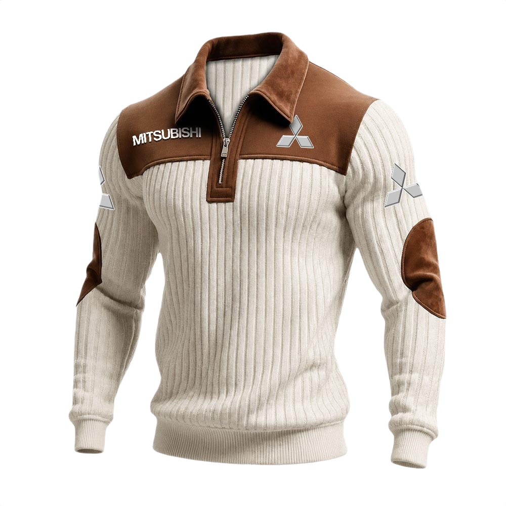 Mitsubishi Men’s Quarter-Zip Ribbed Knit Sweater Patchwork Long Sleeve Pullover Mitsubishi Men’s Quarter-Zip Ribbed Knit Sweater Patchwork Long Sleeve Pullover