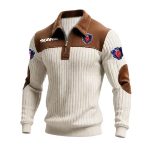 Scania Men’s Quarter-Zip Ribbed Knit Sweater Patchwork Long Sleeve Pullover