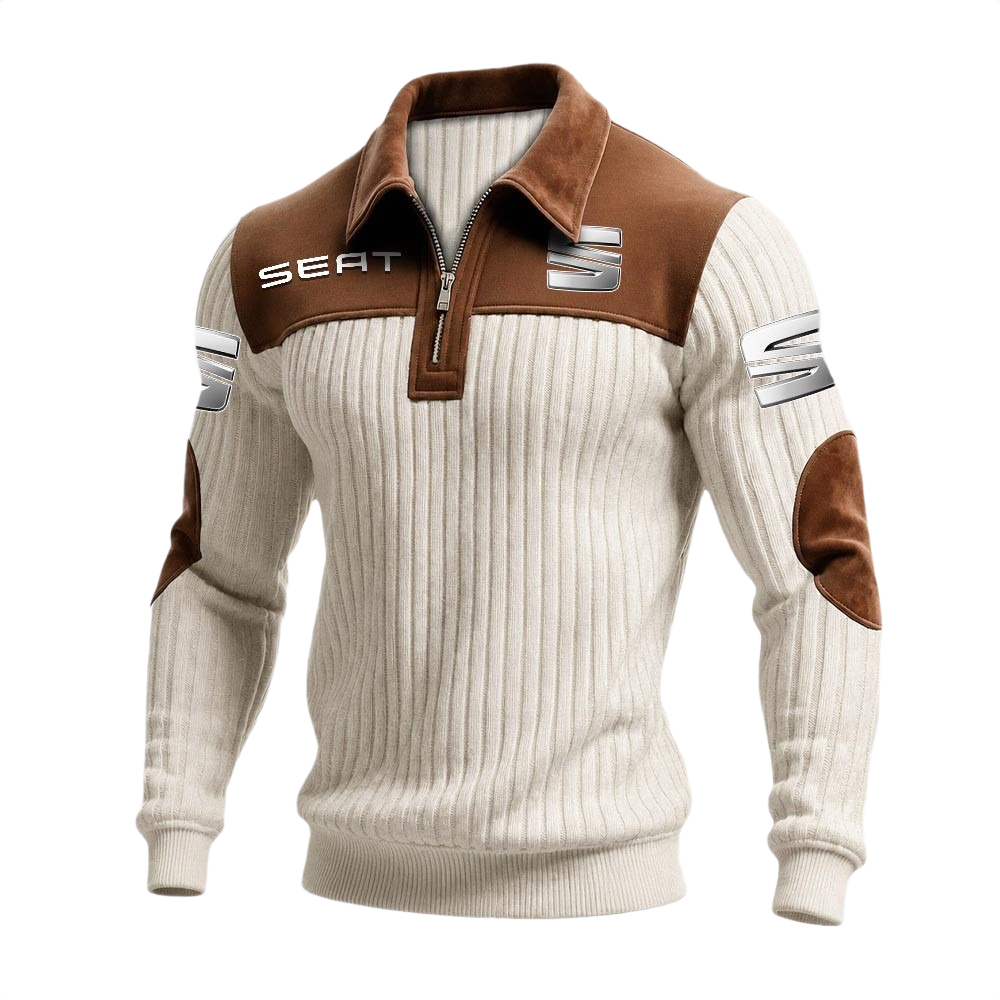 Seat Men’s Quarter-Zip Ribbed Knit Sweater Patchwork Long Sleeve Pullover Seat Men’s Quarter-Zip Ribbed Knit Sweater Patchwork Long Sleeve Pullover