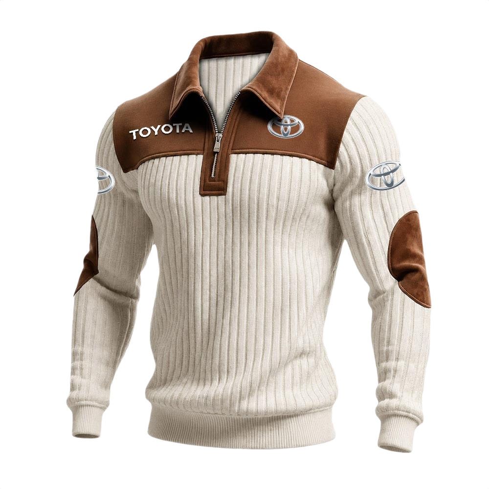 Toyota Men’s Quarter-Zip Ribbed Knit Sweater Patchwork Long Sleeve Pullover Toyota Men’s Quarter-Zip Ribbed Knit Sweater Patchwork Long Sleeve Pullover