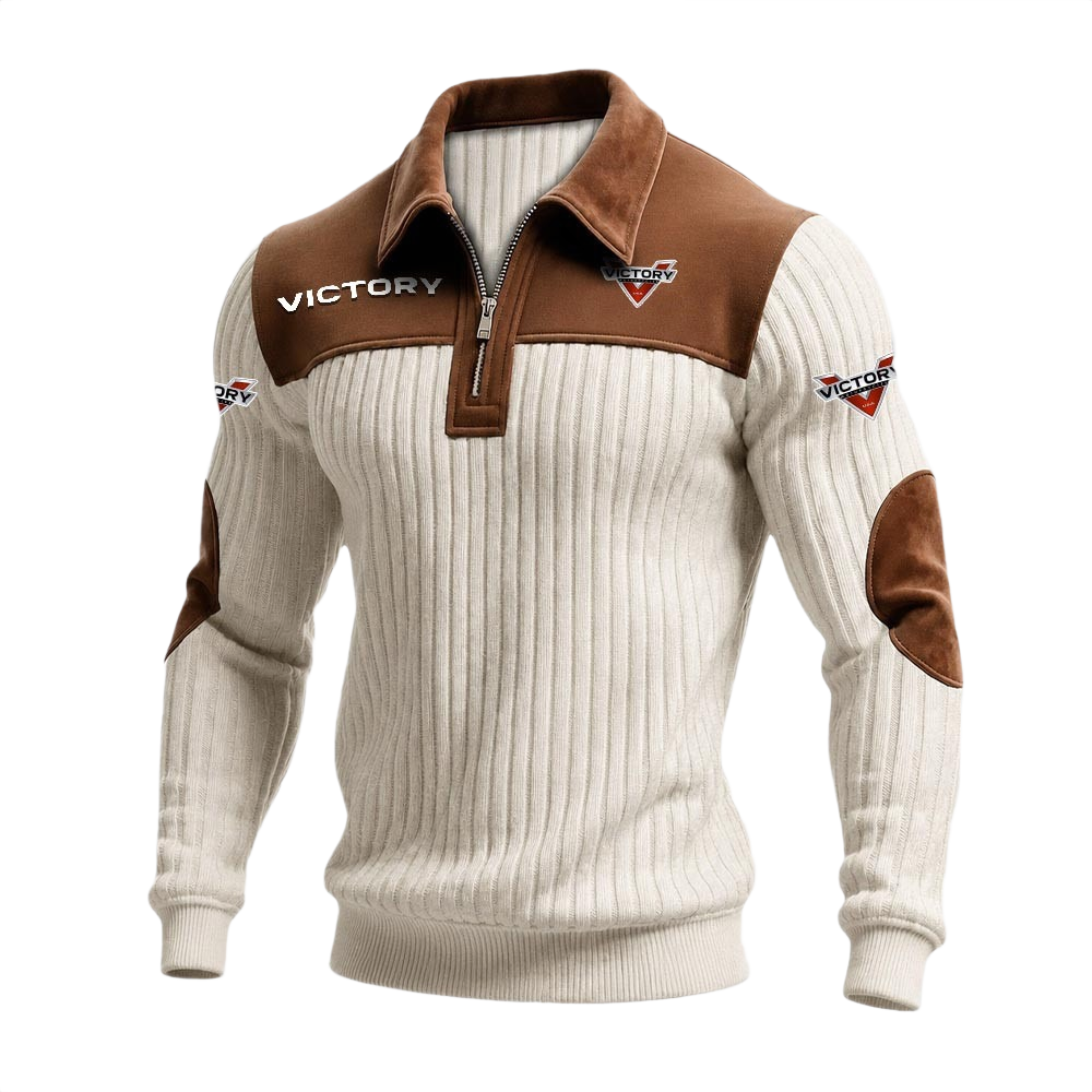 Victory Motorcycle Men’s Quarter-Zip Ribbed Knit Sweater Patchwork Long Sleeve Pullover Victory Motorcycle Men’s Quarter-Zip Ribbed Knit Sweater Patchwork Long Sleeve Pullover
