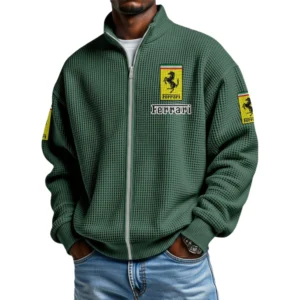 Ferrari Men's Waffle Knit Full-Zip Long Sleeve Sweatshirt Limited
