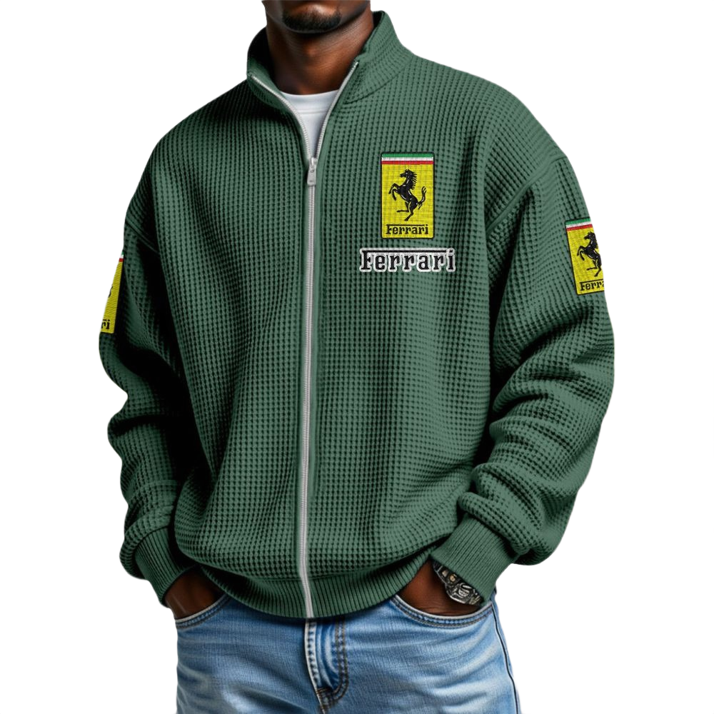 Ferrari Men’s Waffle Knit Full-Zip Long Sleeve Sweatshirt Limited Ferrari Men's Waffle Knit Full-Zip Long Sleeve Sweatshirt Limited