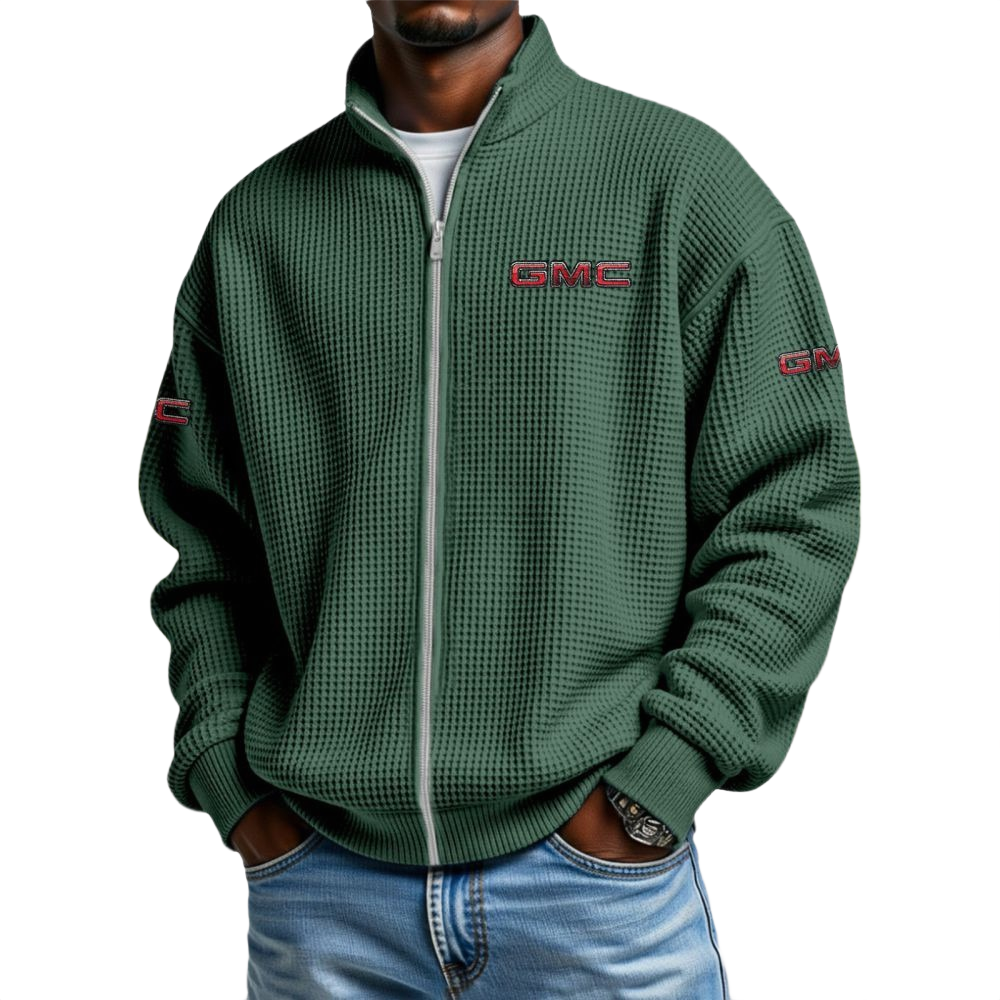GMC Car Men’s Waffle Knit Full-Zip Long Sleeve Sweatshirt Limited GMC Car Men's Waffle Knit Full-Zip Long Sleeve Sweatshirt Limited