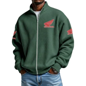 Honda Motorcycle Men's Waffle Knit Full-Zip Long Sleeve Sweatshirt Limited