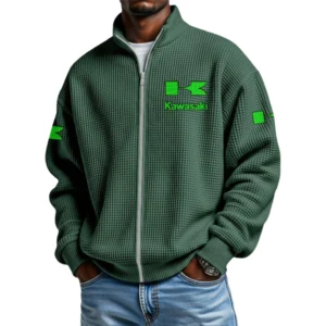 Kawasaki Men's Waffle Knit Full-Zip Long Sleeve Sweatshirt Limited