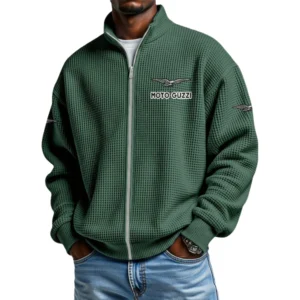 Motor Guzzi Men's Waffle Knit Full-Zip Long Sleeve Sweatshirt Limited