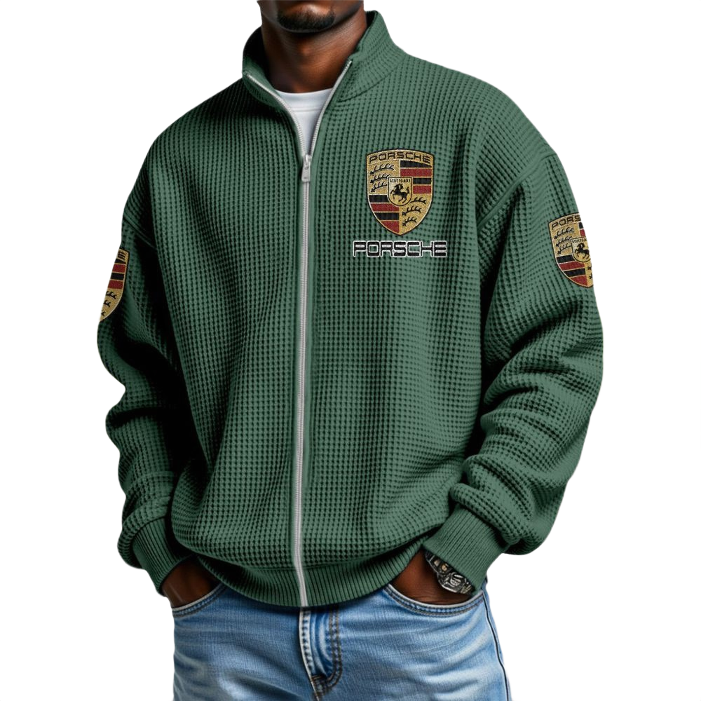 Porsche Men’s Waffle Knit Full-Zip Long Sleeve Sweatshirt Limited Porsche Men's Waffle Knit Full-Zip Long Sleeve Sweatshirt Limited